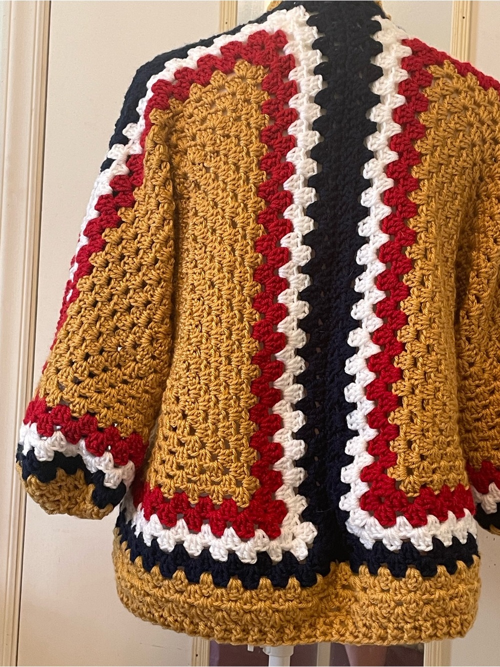 Chunky Crochet Mustard Yellow Colorblock Sweater